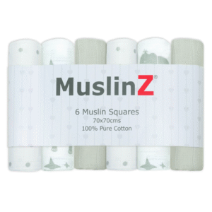 Muslinz 6 Pack Muslin Squares- 70x70cm- Elephant Spot Grey