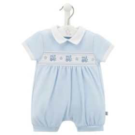 Baby Boys Smocked Romper- Trains