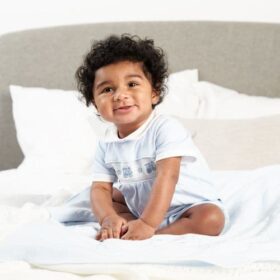 Baby Boys Smocked Romper- Trains