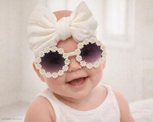 Baby Girls Headband With Bow And Sunglasses Set - White