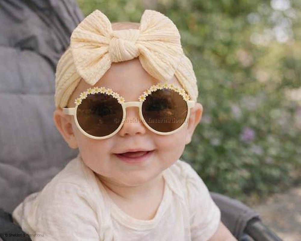 Baby Girls Headband With Bow And Sunglasses Set - Beige Baby Girls Headband With Bow And Sunglasses Set - Beige