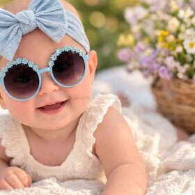 Baby Girls Headband With Bow And Sunglasses Set – Blue