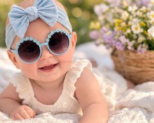 Baby Girls Headband With Bow And Sunglasses Set - Blue