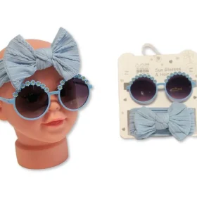 Baby Girls Headband With Bow And Sunglasses Set – Blue