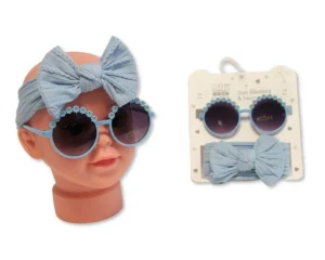 Baby Girls Headband With Bow And Sunglasses Set - Blue