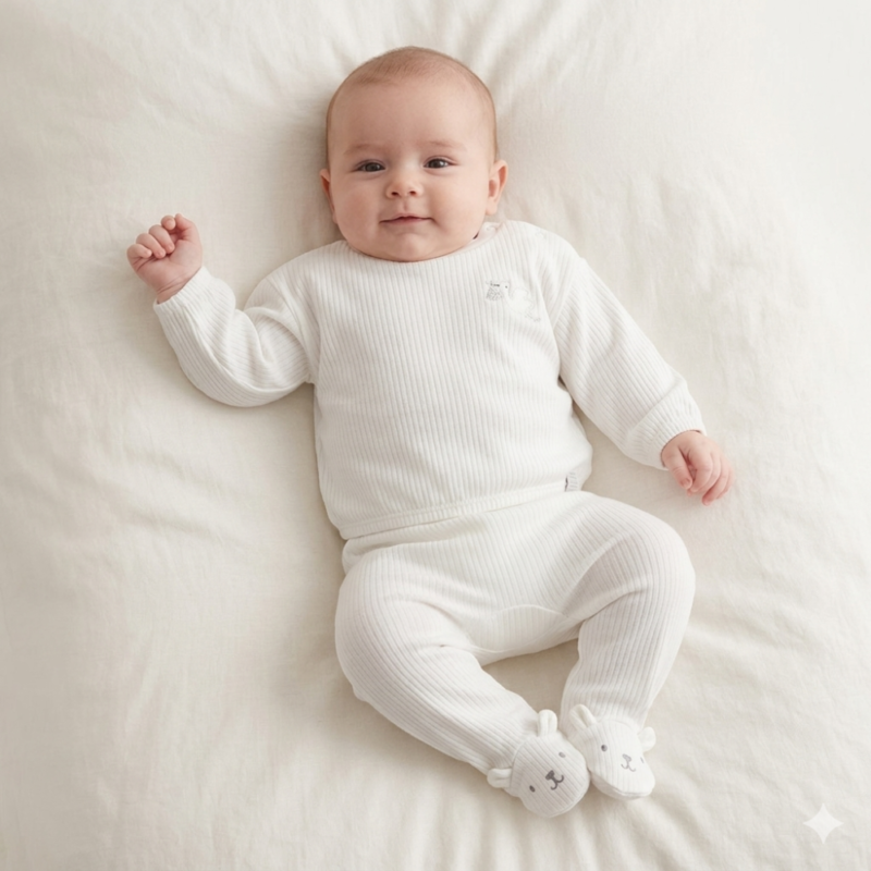 Baby Stork Ribbed Top & Footed Pant Outfit