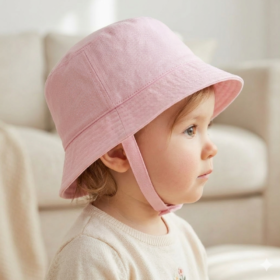 Baby Girls Pink Plain Bucket Hat With Chin Strap