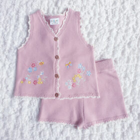 Girls Dusky Pink Knitted Shorts Set