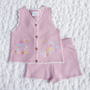 Girls Dusky Pink Knitted Shorts Set