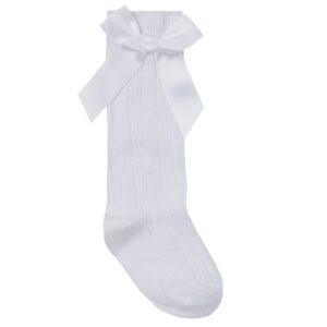 Baby Girls White Cable Knee High Socks With Bow