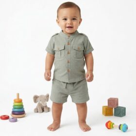 Baby Boys 2pc Shirt & Shorts Set (3-18m)-Sage