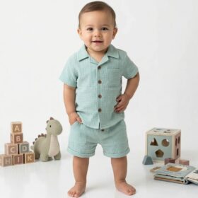 Baby Boys Two Piece Buttoned Shirt & Shorts Set (3-18m)
