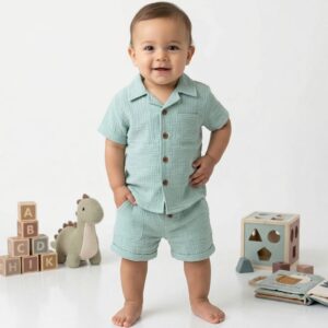 Baby Boys Two Piece Buttoned Shirt & Shorts Set (3-18m)