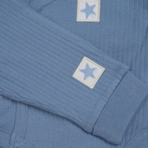 Blue Ribbed Bodysuit & Pants With Food Catcher Bib/bowl/spork