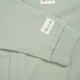 Baby Sage Ribbed Bodysuit & Pants With Silicone Food Catcher Bib/bowl/spork Set