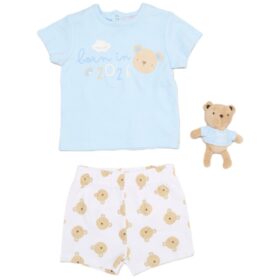 Baby Boys Bear T-Shirt, Shorts & Plush Toy Set – Born In 2026