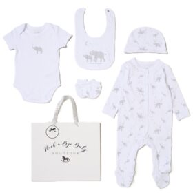 Baby Unisex Elephant “hello Little One” 6 Piece Mesh Bag Gift Set