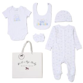 Baby Boys 6 Piece Mesh Bag Gift Set- Best Little Brother