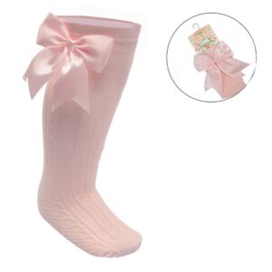 Pink Baby Girls Beautiful Cable Knit Knee High Socks With Bow 0-6m