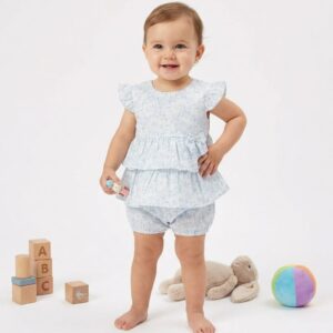 Baby Girls Layered Floral Print Bow Dress With Panties (3-18m)