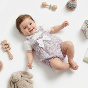 Baby Girls Two Piece Floral Print Bow Romper Set (0-6m)