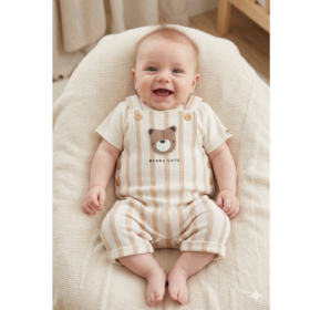 Baby Boys Dungaree With Bear Applique & T-Shirt Set