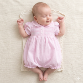 Baby Girls Smocked Romper- Pink