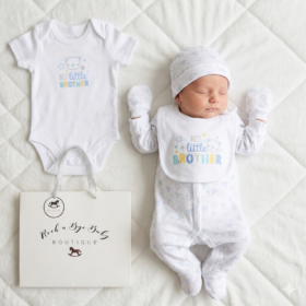 Baby Boys 6 Piece Mesh Bag Gift Set- Best Little Brother