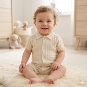 Baby Boys Beige Knitted Romper