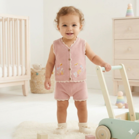 Girls Dusky Pink Knitted Shorts Set