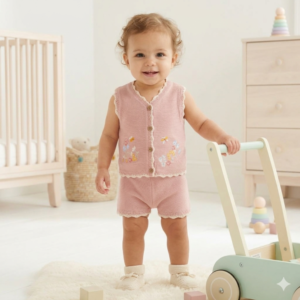 Girls Dusky Pink Knitted Shorts Set