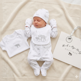 Baby Unisex Elephant "hello Little One" 6 Piece Mesh Bag Gift Set