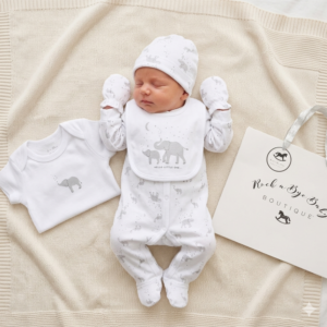 Baby Unisex Elephant "hello Little One" 6 Piece Mesh Bag Gift Set