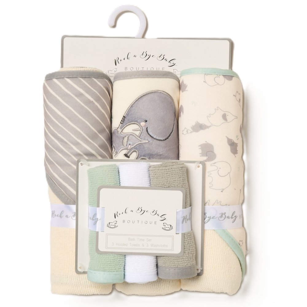 Elephant 6 Piece Hooded Towels & Washcloths Bath Time Set Elephant 6 Piece Hooded Towels & Washcloths Bath Time Set