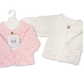 Knitted Chunky Baby Cardigan With Pompom- White