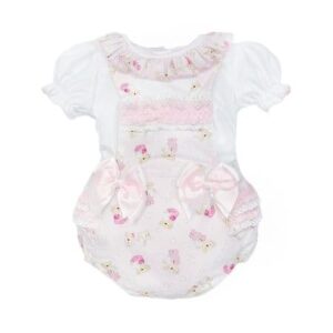 Wee Me Baby Girl Pink Teddy Print Frilly Romper With Top