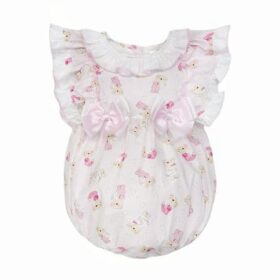 Wee Me Baby Girl Teddy Print Frill Detail Romper