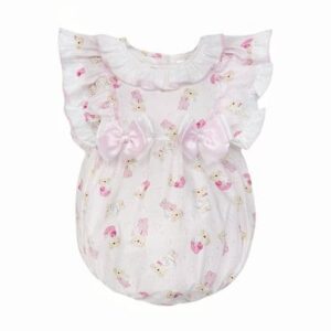 Wee Me Baby Girl Teddy Print Frill Detail Romper