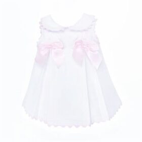 Baby Girl White Waffle With Pink Bow Dress