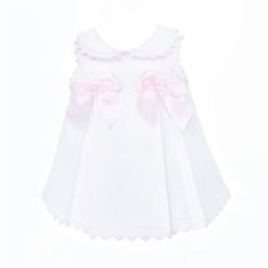 Baby Girl White Waffle With Pink Bow Dress