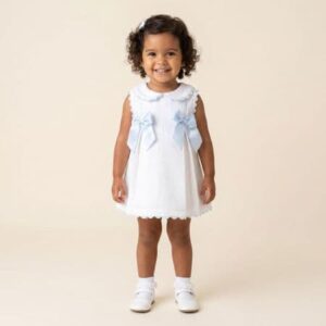 Wee Me Baby Girl White Waffle With Blue Bow Dress