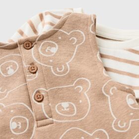 Baby Brown Bear Print Dungaree & Top Outfit