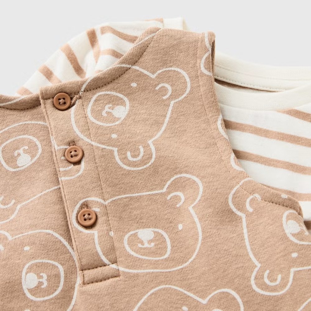 Baby Brown Bear Print Dungaree & Top Outfit Baby Brown Bear Print Dungaree & Top Outfit