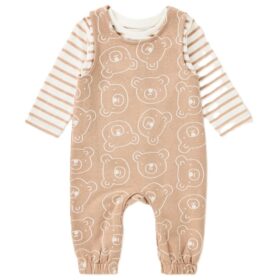 Baby Brown Bear Print Dungaree & Top Outfit