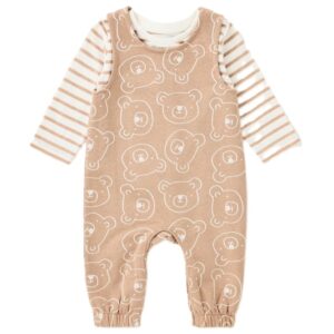 Baby Brown Bear Print Dungaree & Top Outfit