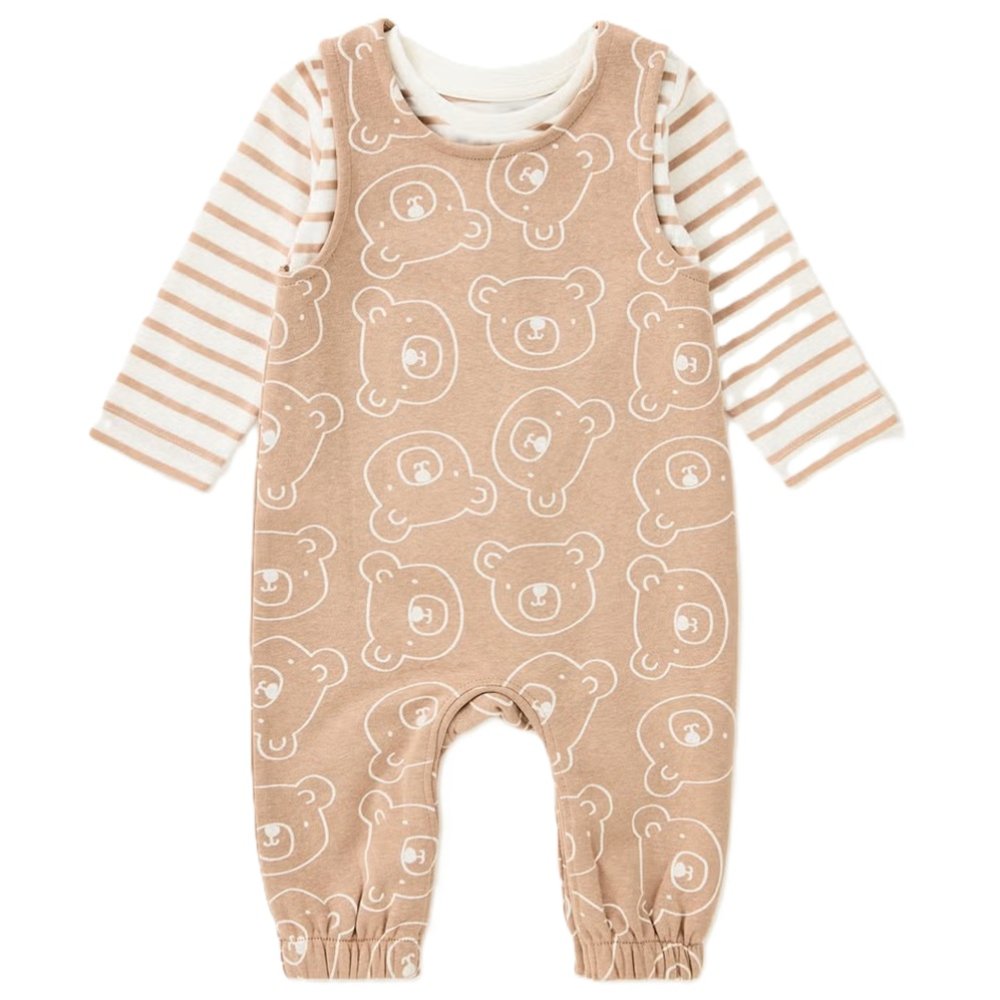 Baby Brown Bear Print Dungaree & Top Outfit Baby Brown Bear Print Dungaree & Top Outfit