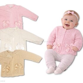 Knitted Baby Girls Cardigan With Bows- Taupe