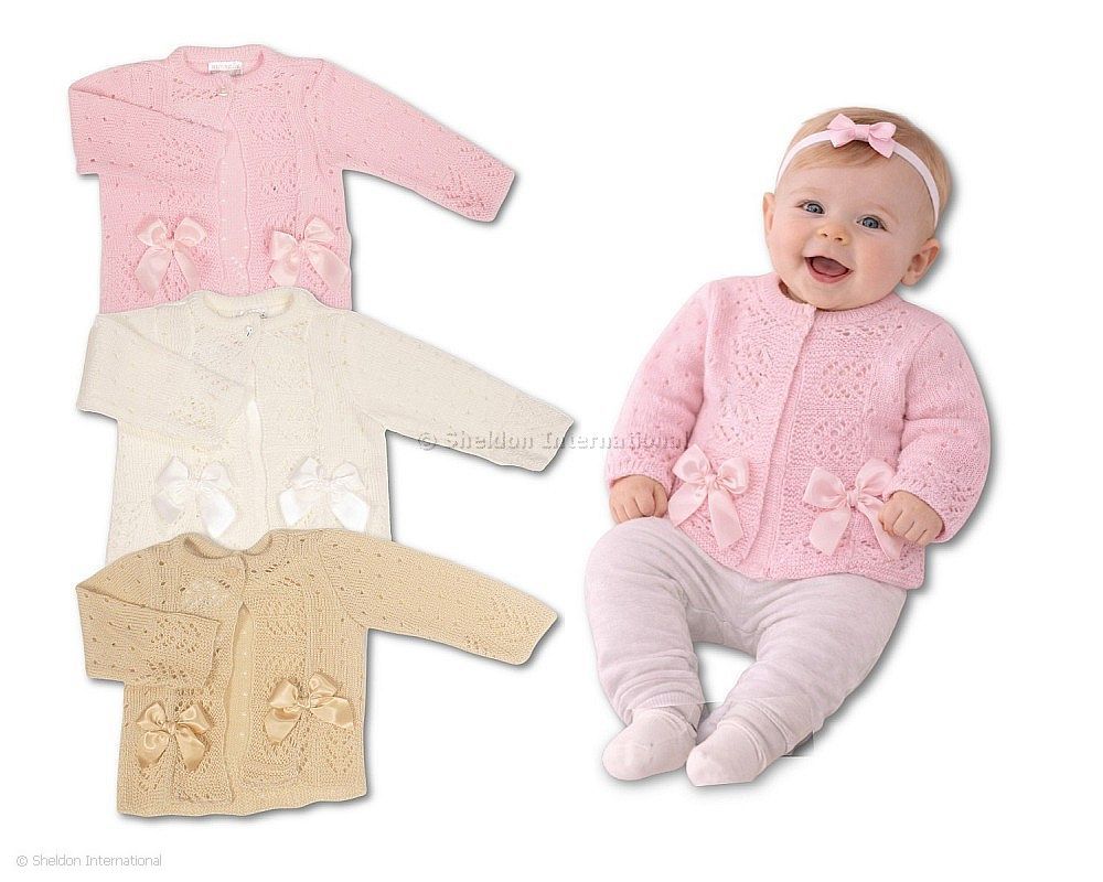 Knitted Baby Girls Cardigan With Bows- Taupe Knitted Baby Girls Cardigan With Bows- Taupe