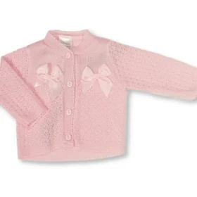 Knitted Baby Girls Cardigan With Bows- Pink