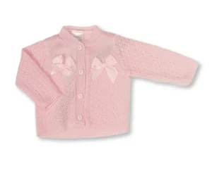 Knitted Baby Girls Cardigan With Bows- Pink